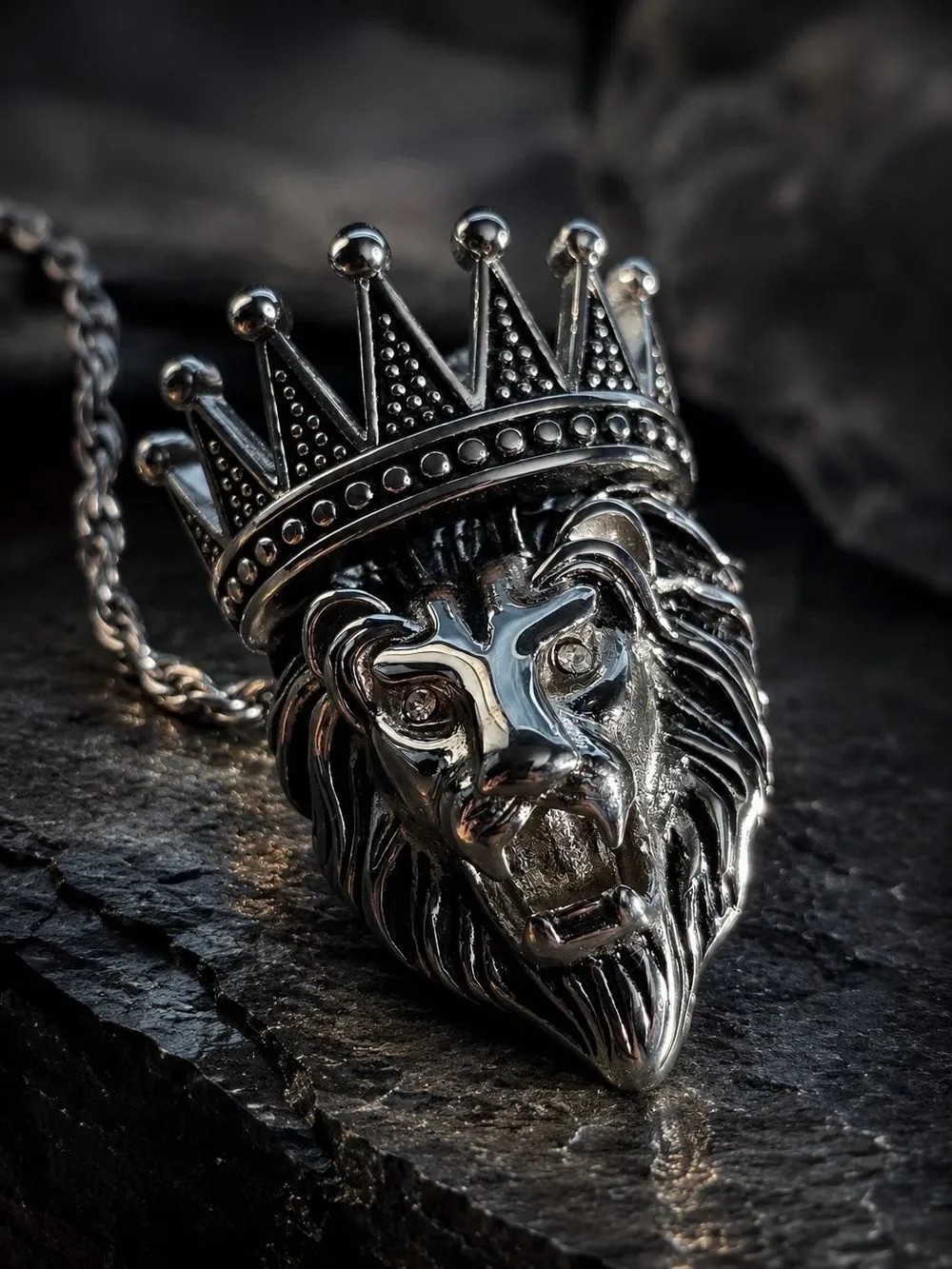 Stainless Steel Crown Lion Necklace